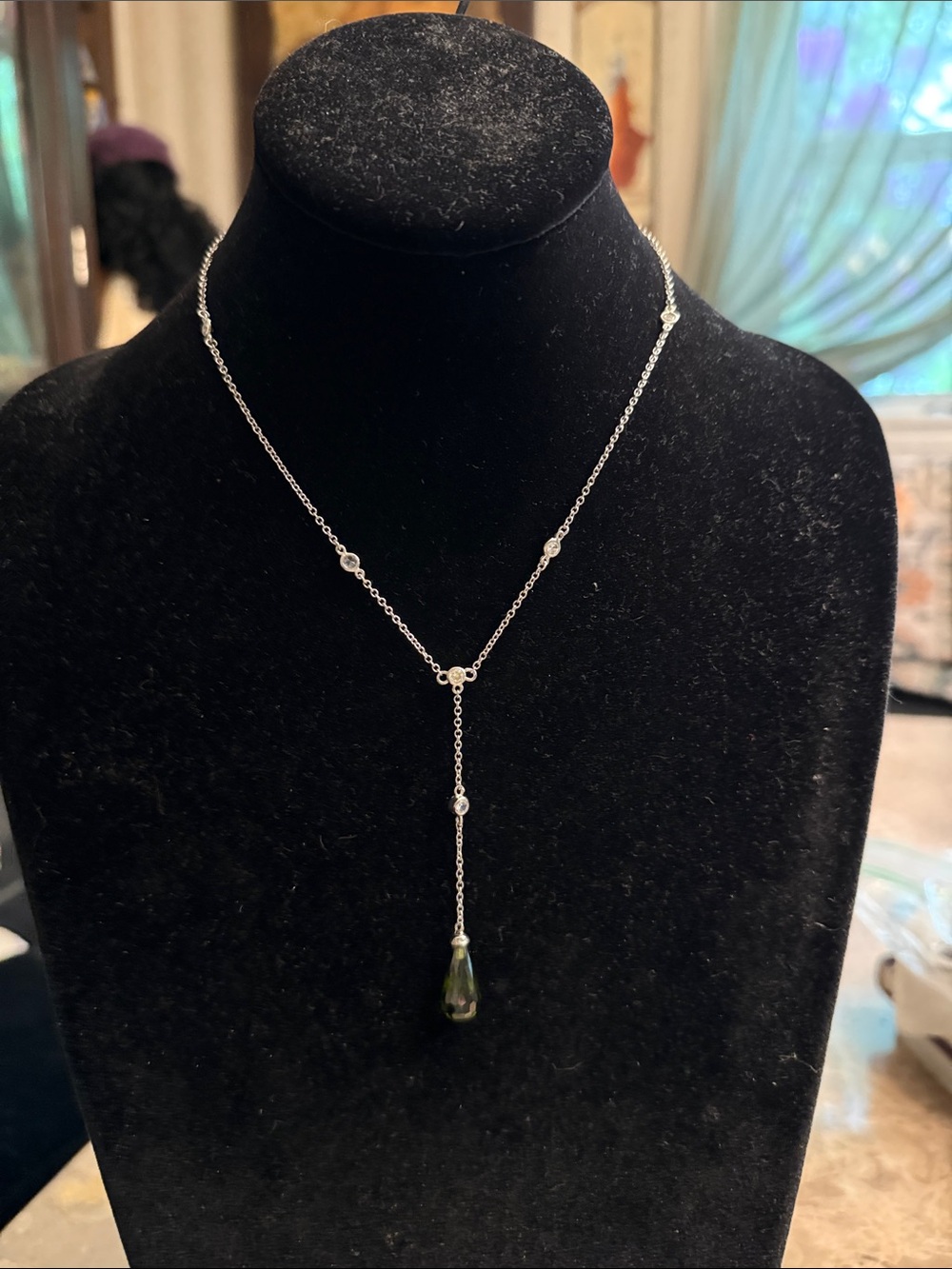 NWOT delicate .925 Sterling silver Y drop necklace w Swarovski crystal drop